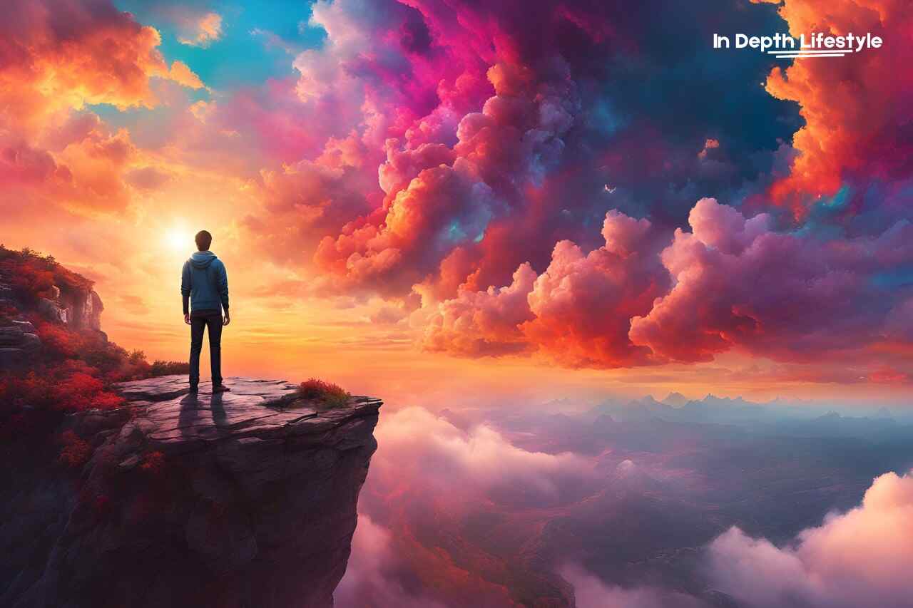 Turn Dreams Into Reality, Colourful, clouds, Sky, a man on Hill, dreamy